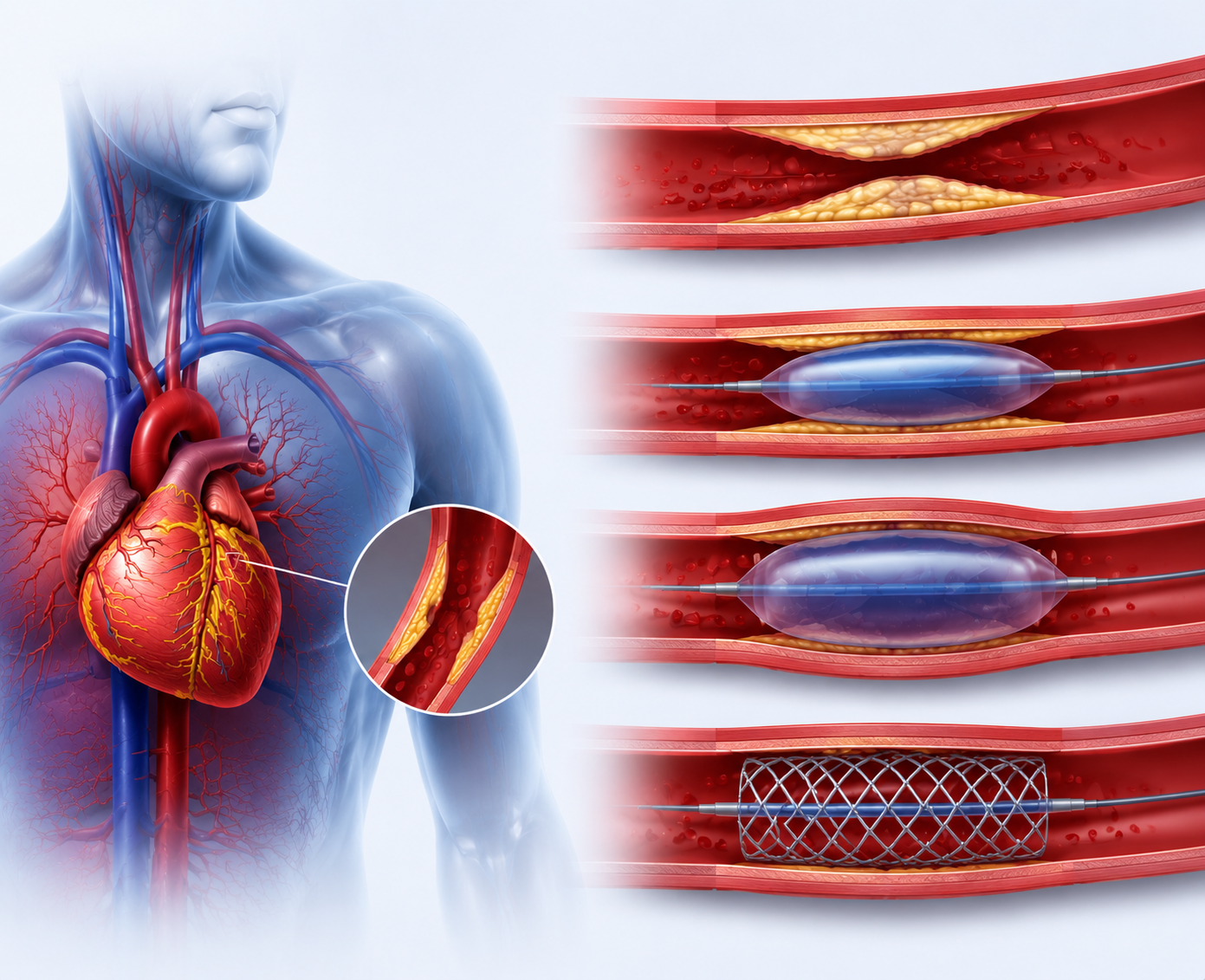 Illustration of a coronary stent being placed during angioplasty