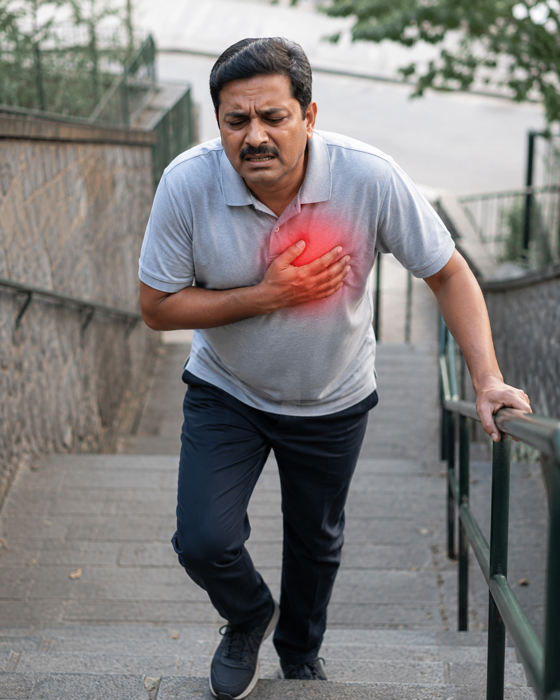 Chest discomfort brought on by climbing stairs