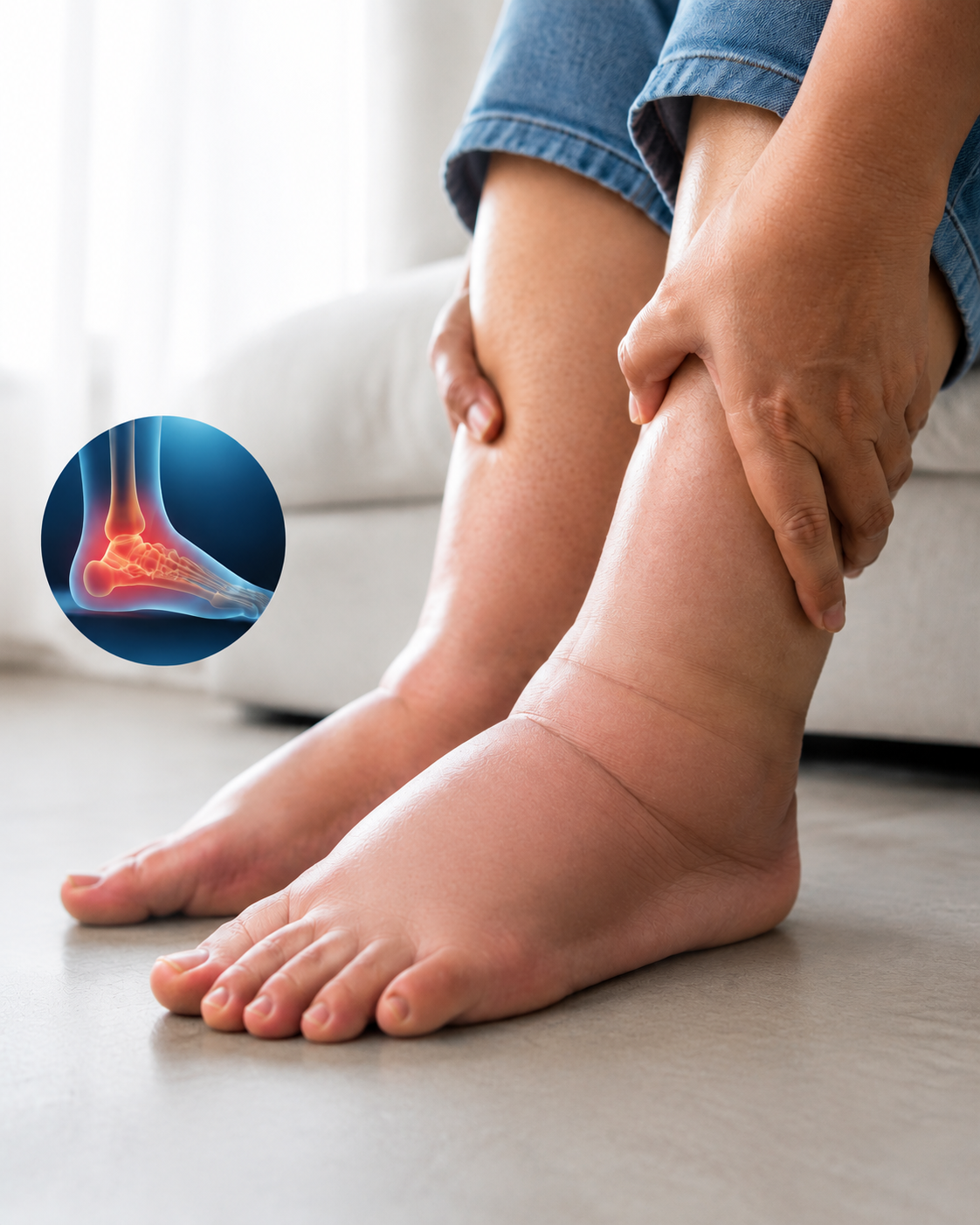 Close-up of swelling around the feet and ankles