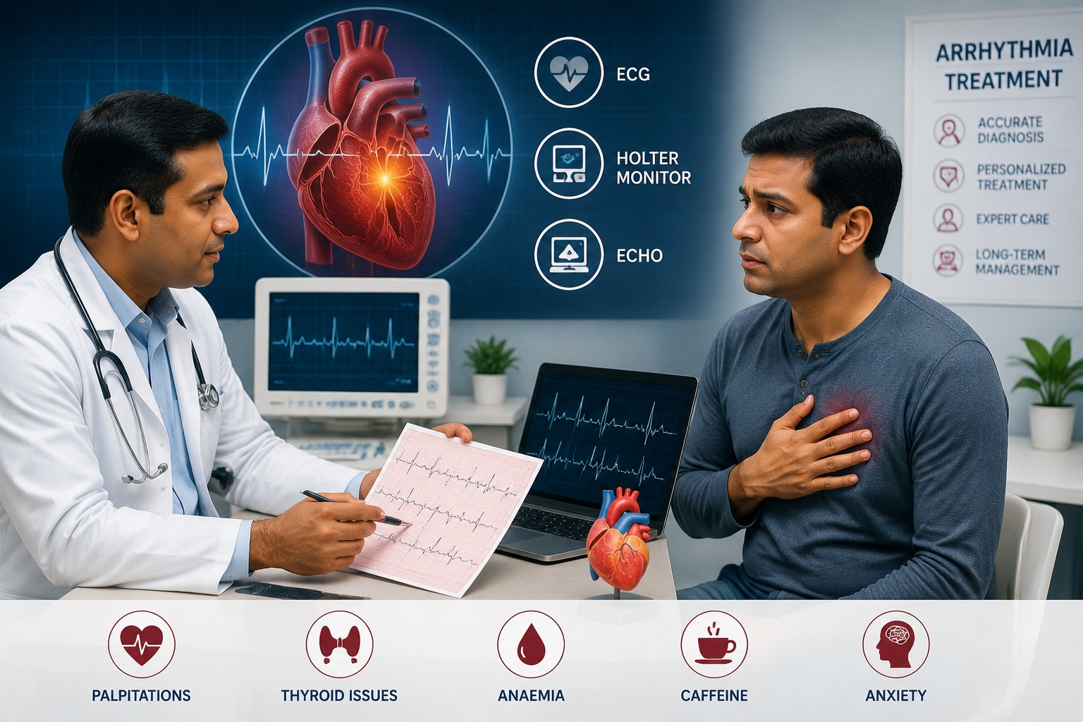 ECG and cardiac monitoring for arrhythmia evaluation at Gokul Heart & Cholesterol Clinic, KPHB
