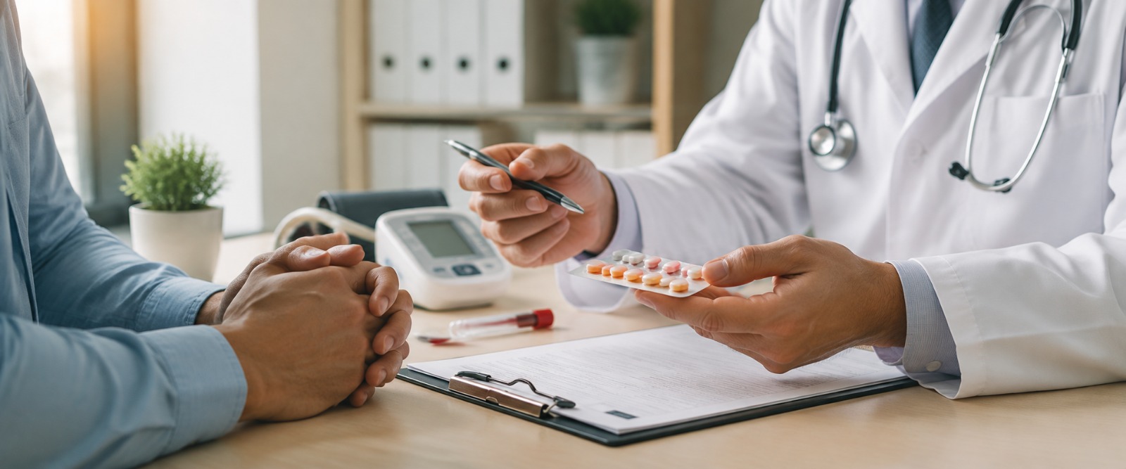 Doctor reviewing a lipid profile after a medicine dose change