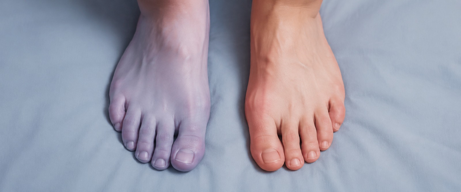 One foot looking colder and paler than the other