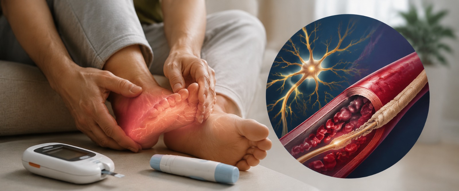 Person checking blood sugar with a glucometer at home