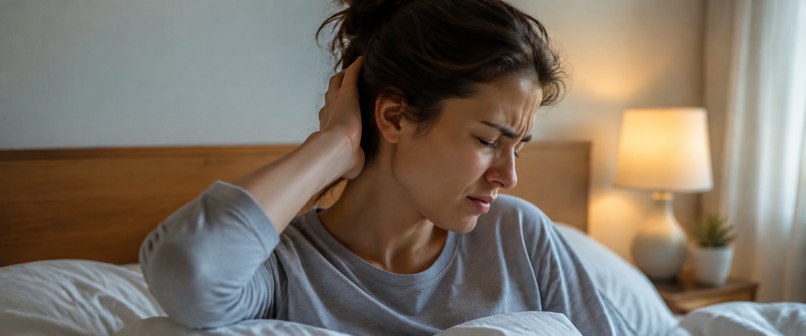 Person with an early morning headache at the back of the head