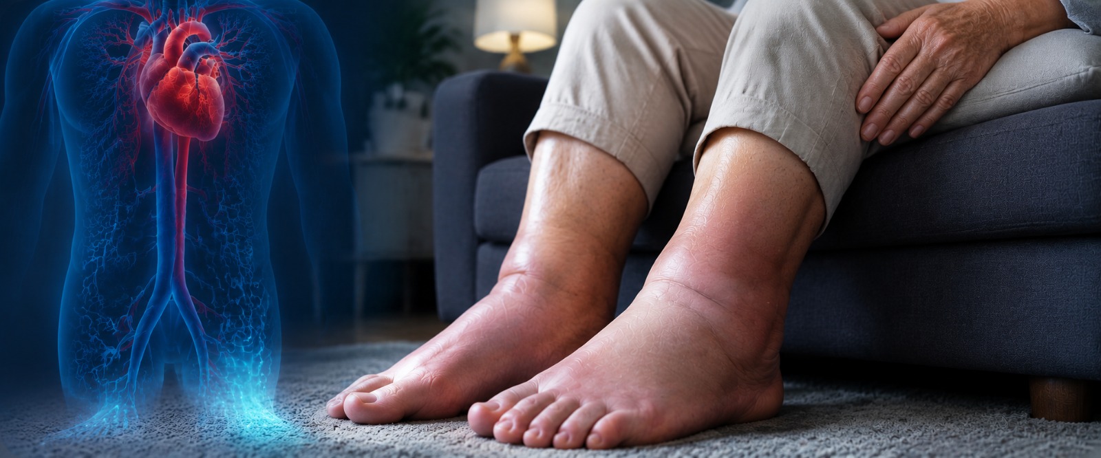 Close-up of swelling around the feet and ankles
