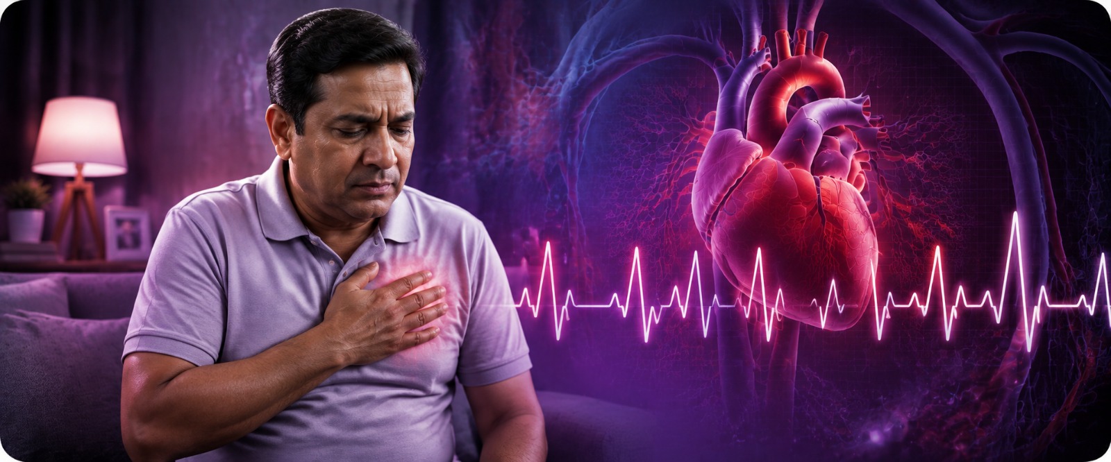 Illustration of an irregular, racing heartbeat