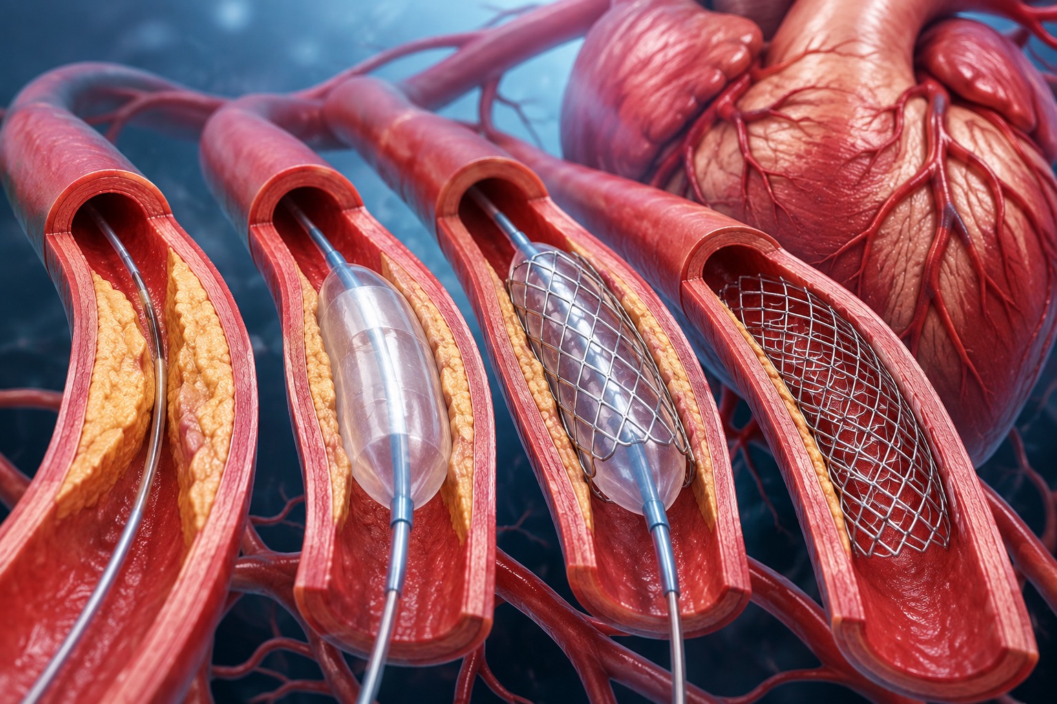 Cross-section illustration of a coronary artery narrowed by cholesterol plaque
