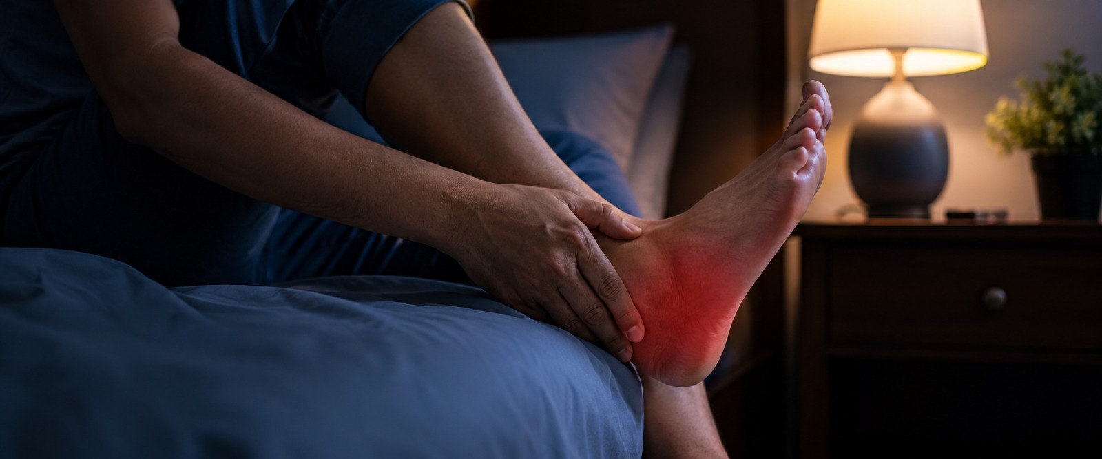 Foot aching at night and hung down over the bed for relief