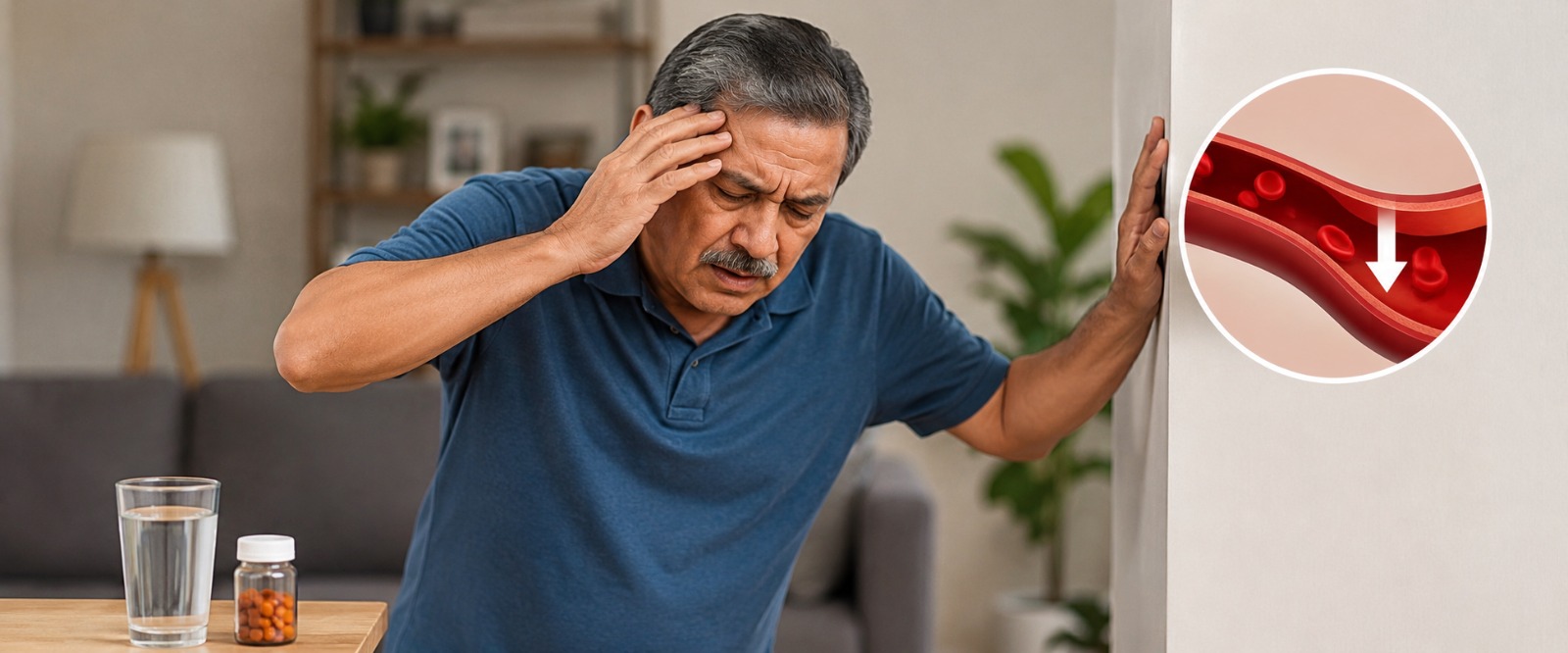 Cardiologist checking a patient's standing blood pressure at the clinic